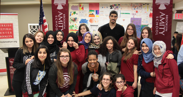 Turkish NBA Player Enes Kanter at Brooklyn Amity School